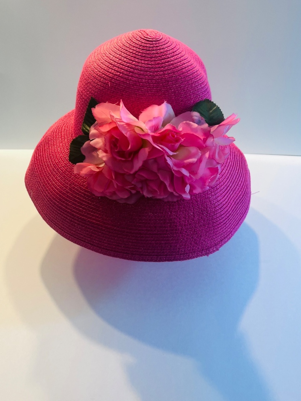 Betmar Pink Wide Brim Summer Hat Packable Raffia 2-in-1 Style M
